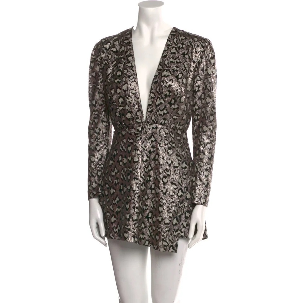SAU LEE Leopard Sequin romper mini dress NWT